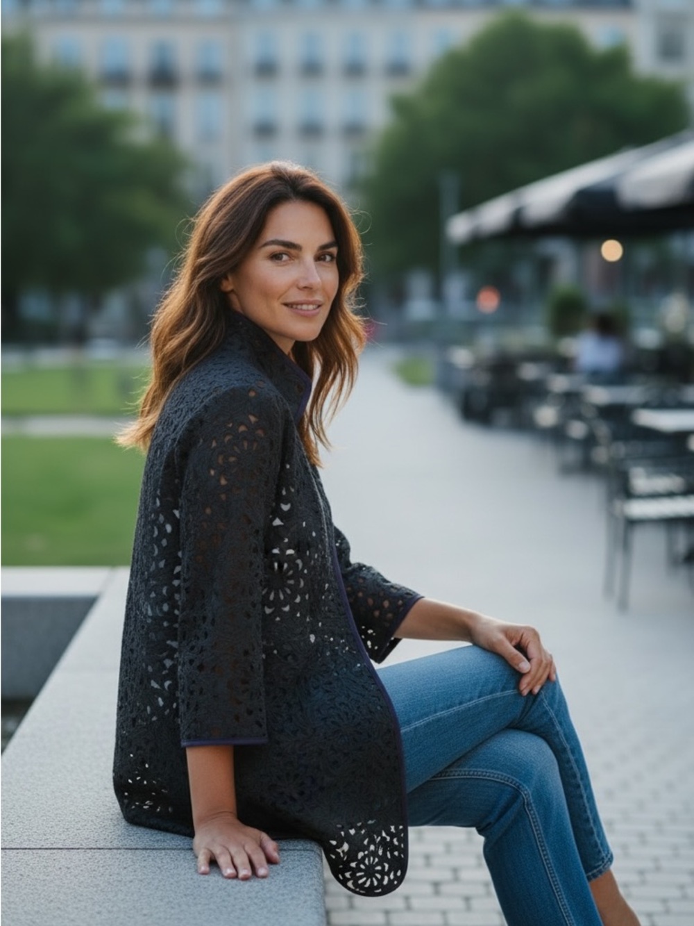 Grace Chuang Black Lace-Pattern Open Jacket